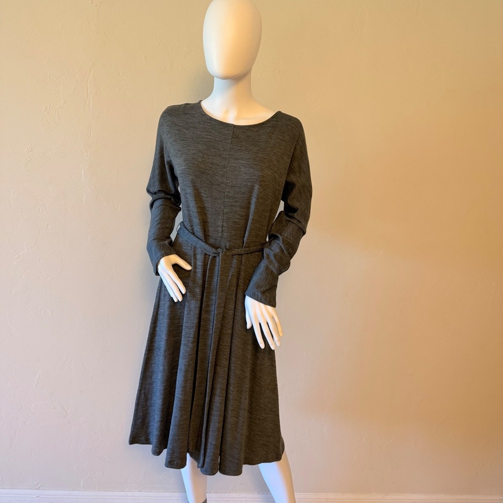 NWT Talbots Women Gray Wool Blend Long Sleeve Belted Fit Flare Midi Dress Size M